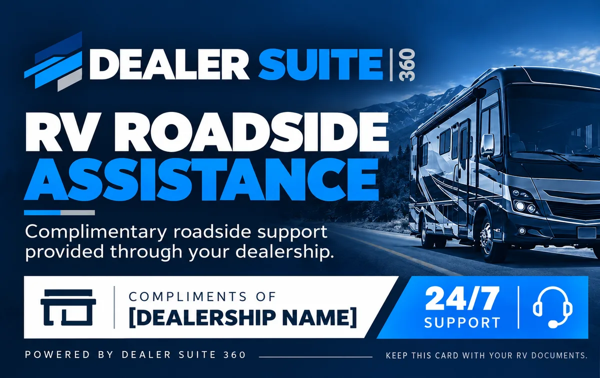 Front of the Dealer Suite 360 RV Roadside Assistance card
